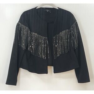Blashe Black Cropped Rhinestone Fringe Western Jacket DJ07140 Large